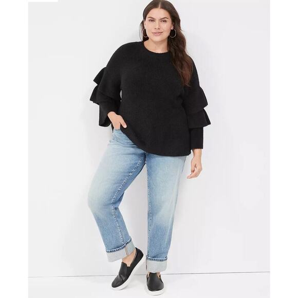 LANE BRYANT Black Tiered 3/4-Sleeve Soft Stretchy RIBBED CREW NECK Sweater 18/20 - Picture 1 of 10